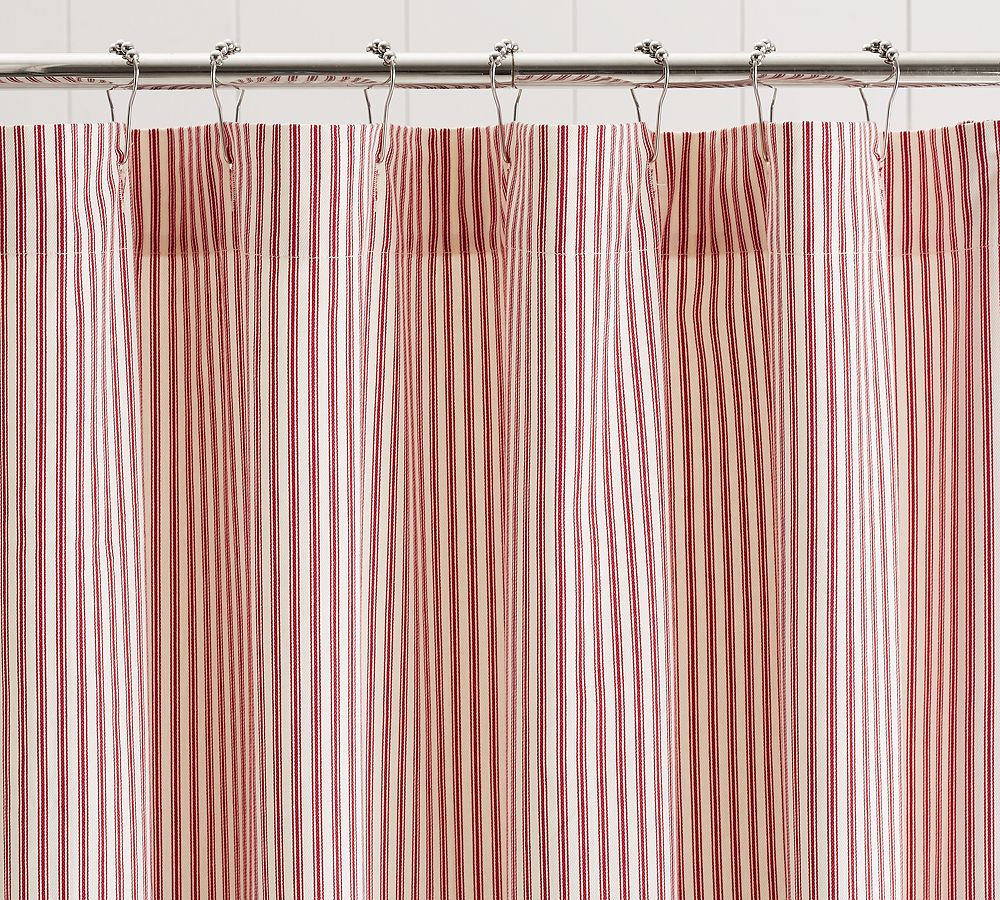 Ticking Stripe Ruffle Cotton Shower Curtain