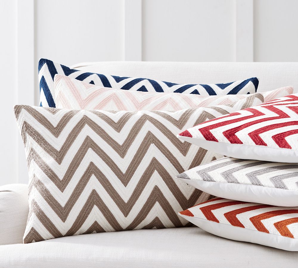 Chevron Crewel Embroidered Lumbar Pillow Cover