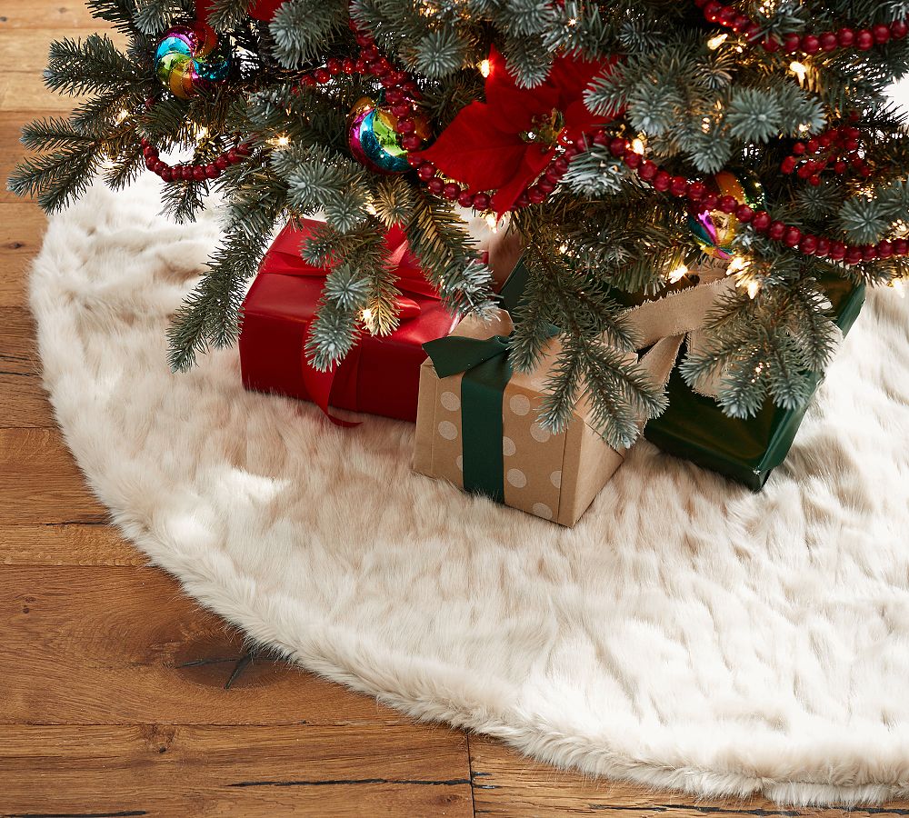 Faux Fur Tree Skirt - Greige Mini Ruched
