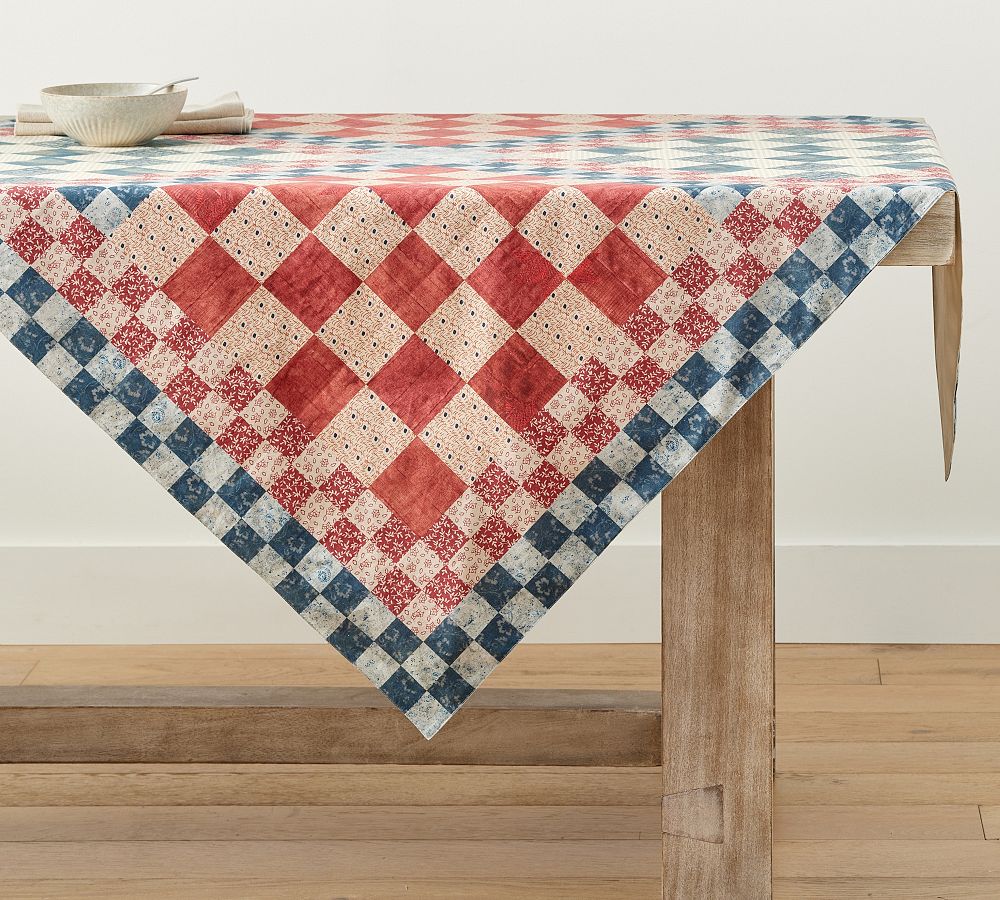 Americana Patchwork Print Cotton Table Throw