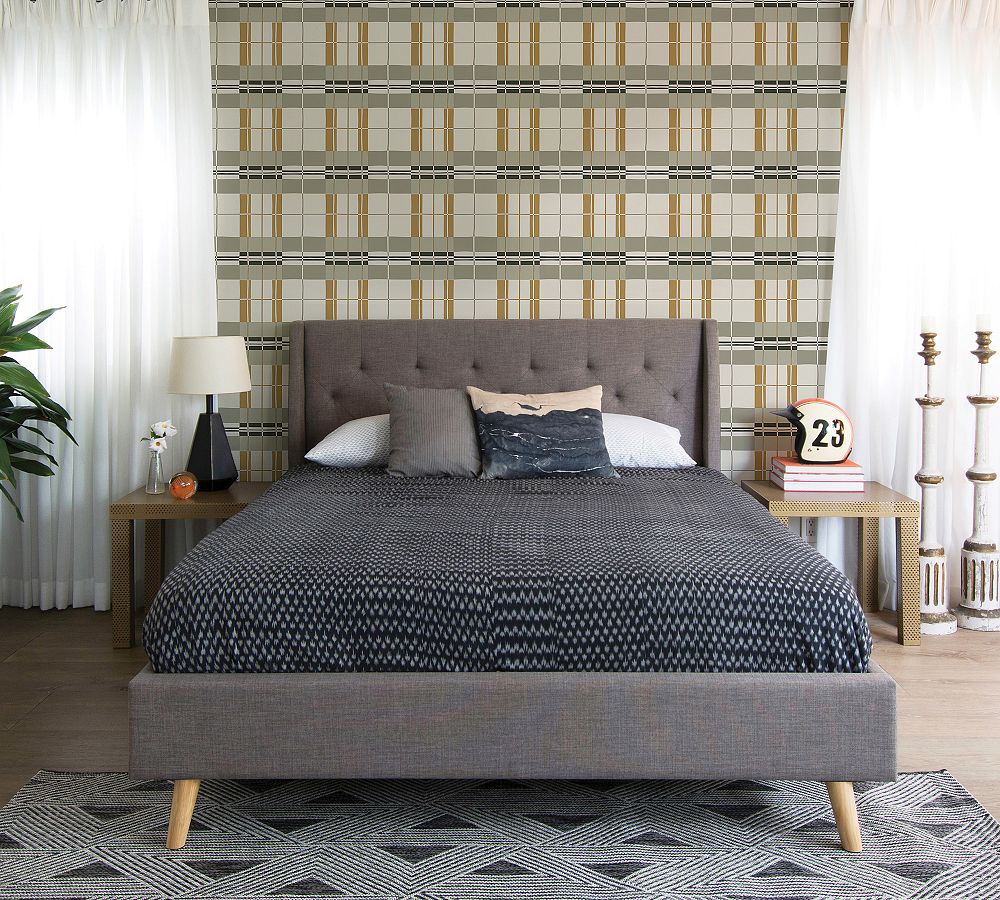 Paired Back Plaid Mustard Removable Wallpaper