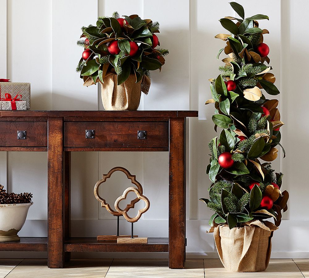 Outdoor Ornament Magnolia Topiaries - Red