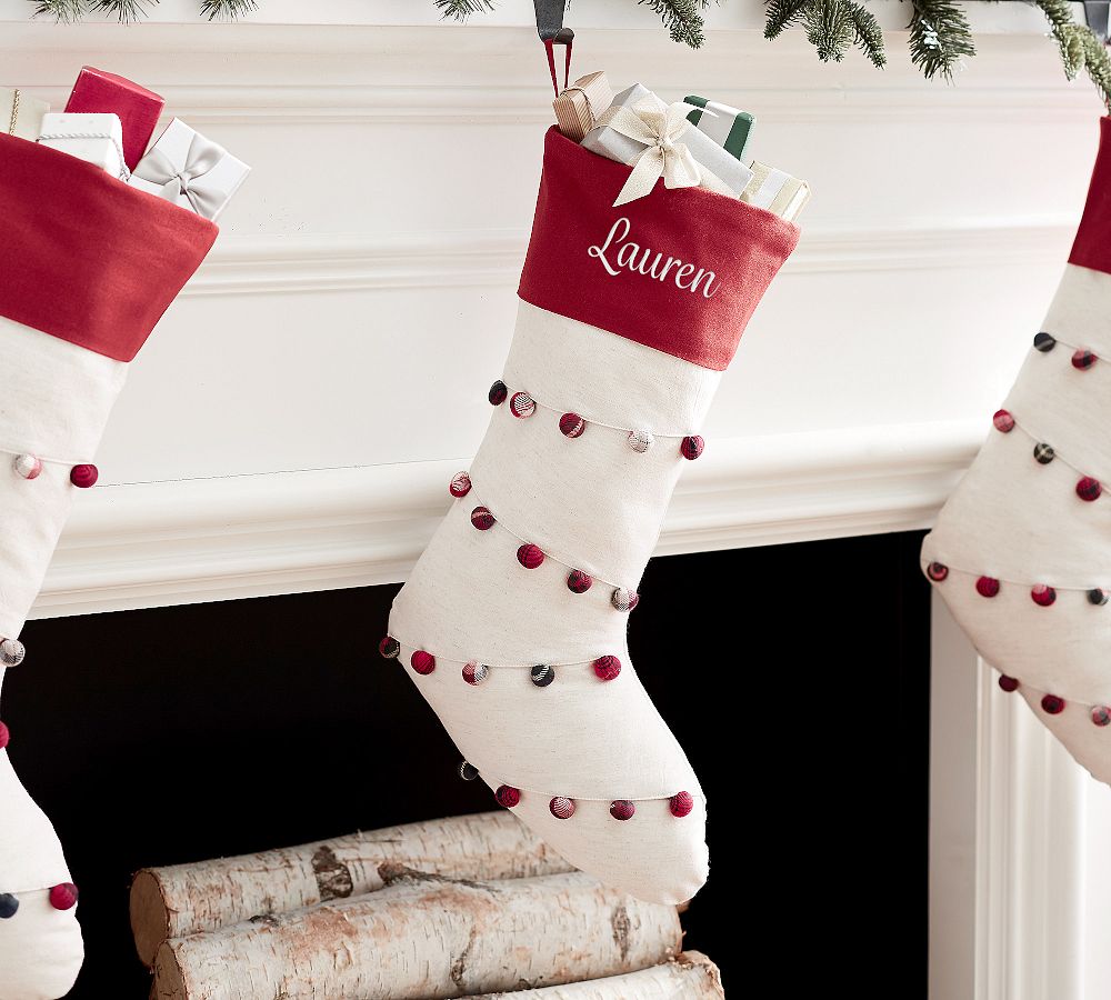 Plaid Pom Poms Nostalgic Stocking