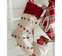 Plaid Pom Poms Nostalgic Stocking