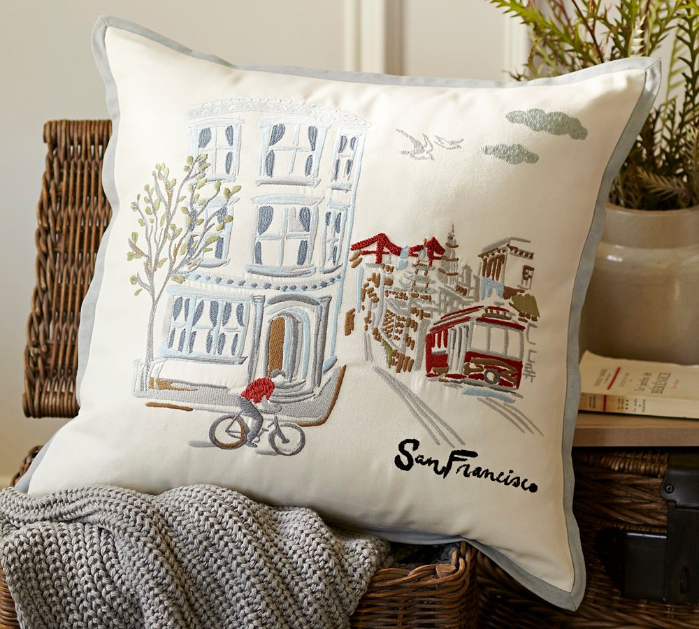 San Francisco Embroidered Pillow Cover