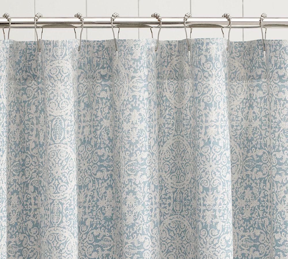 Sammie Tile Cotton Linen Shower Curtain