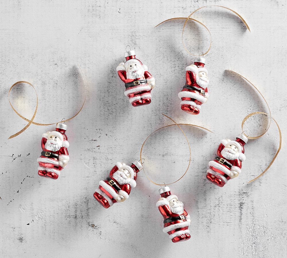 Mercury Glass Mini Santa Ornament Set