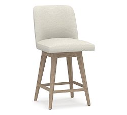 OPEN BOX: Layton Upholstered Counter Height Swivel Bar Stool, Seadrift Legs, Performance Boucle Oatmeal