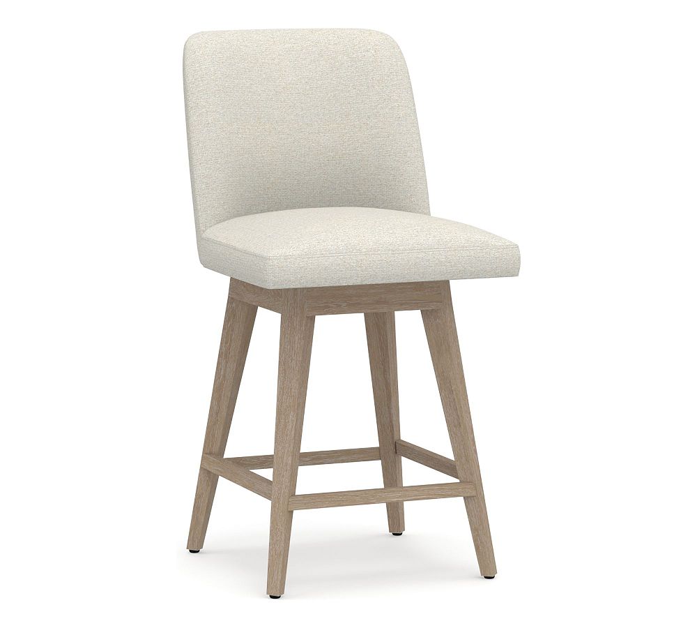 OPEN BOX: Layton Upholstered Counter Height Swivel Bar Stool, Seadrift Legs, Performance Boucle Oatmeal