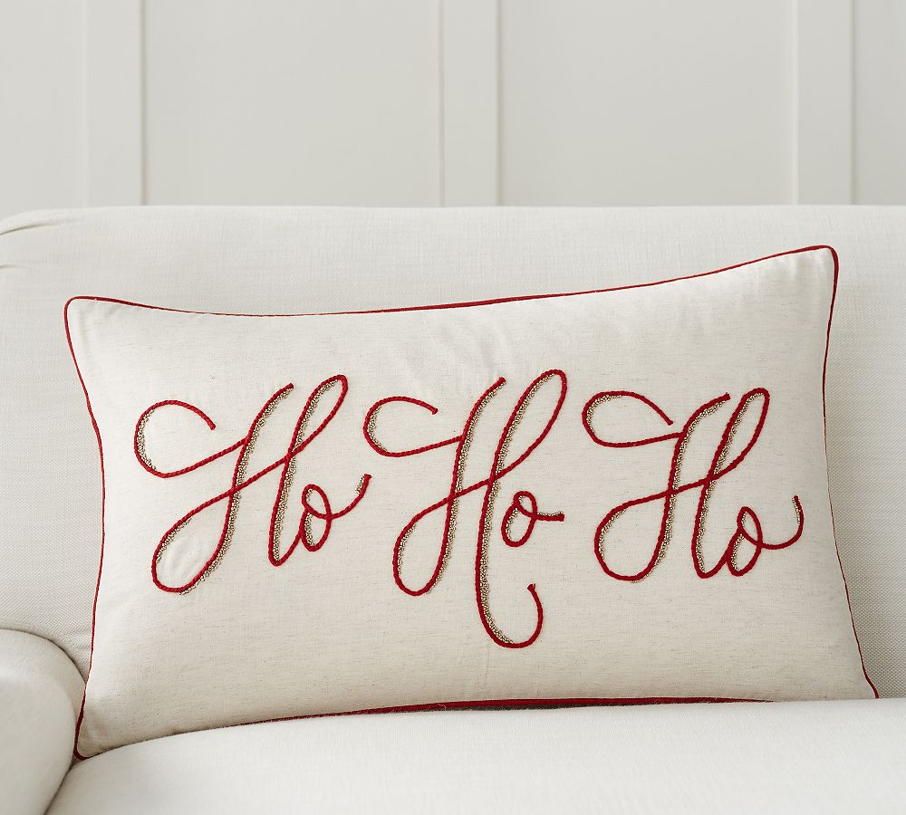 Ho Ho Ho Embroidered Pillow Cover