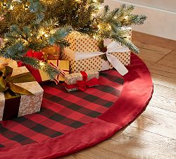 Buffalo Check Tree Skirt with Red Velvet Cuff