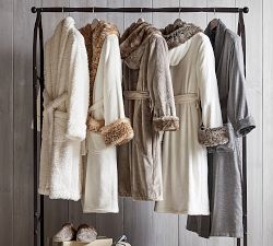Faux Fur Hooded Bath Robe - Gray Tipped Alpaca