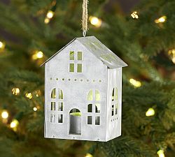 Lit Galvanized House Ornament