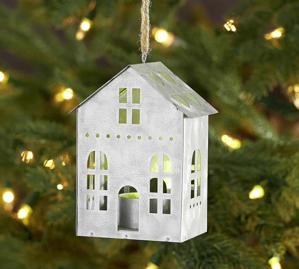 Lit Galvanized House Ornament