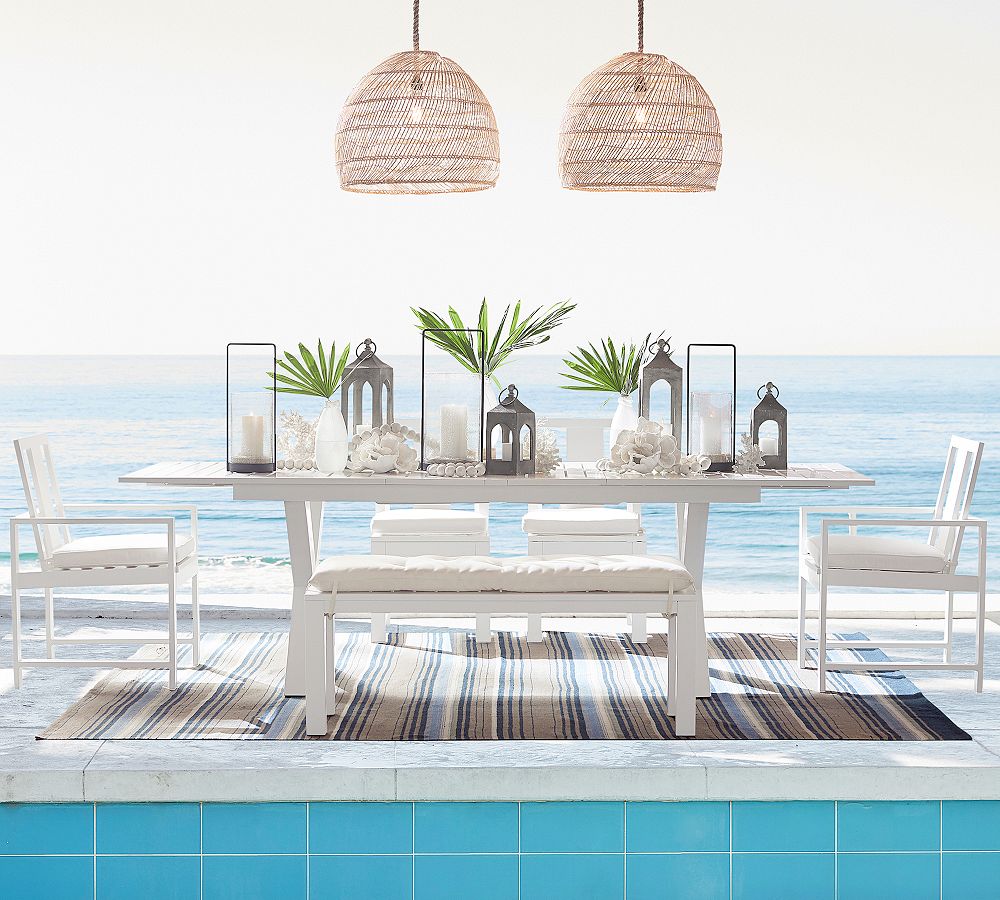 Indio Metal Rectangular X-Base Extendable Outdoor Dining Table, White (76&quot;)