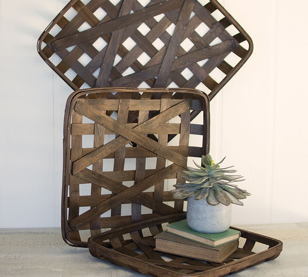 Decorative Split Wood Square Basket Wall Art - Set of 3