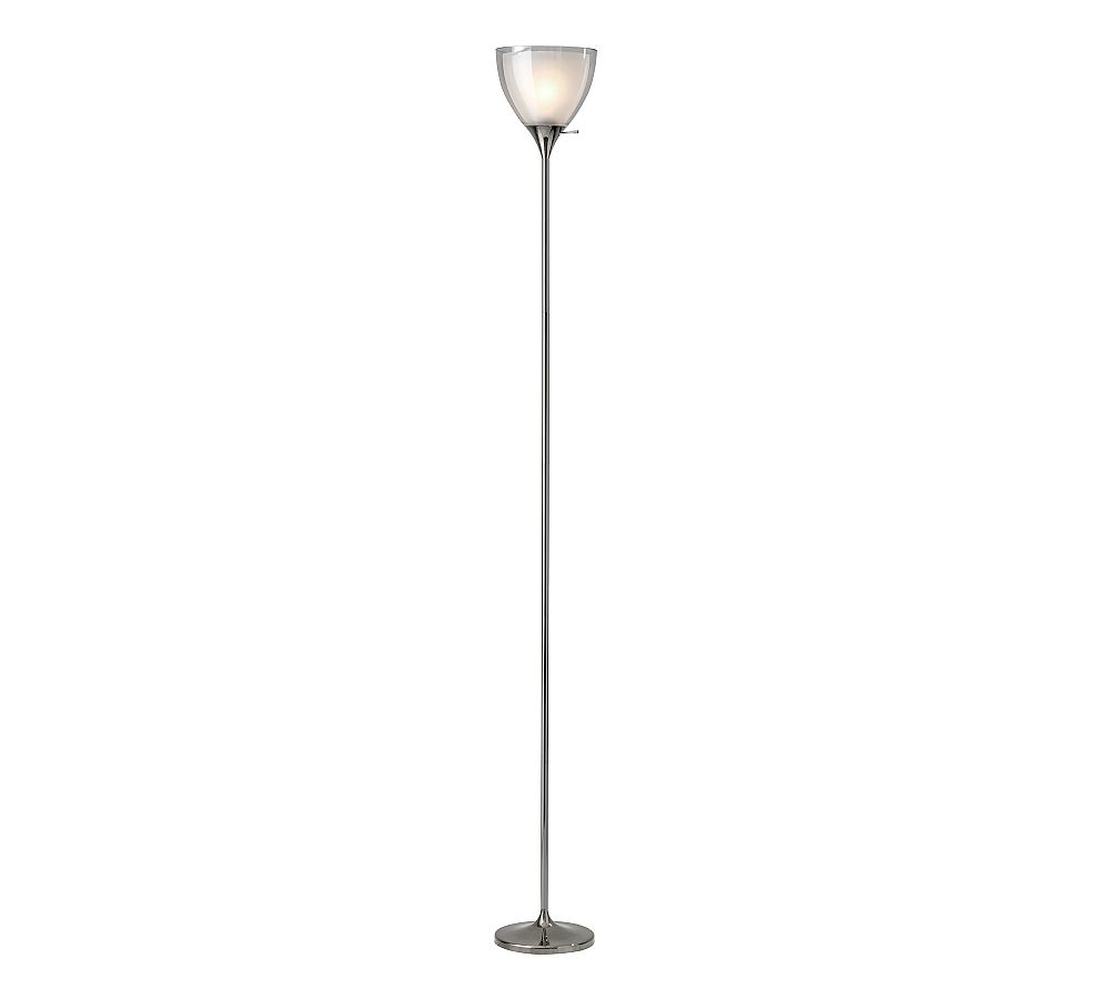 Presley Slim Silhouette Black Nickel Torchiere with Frosted Shade