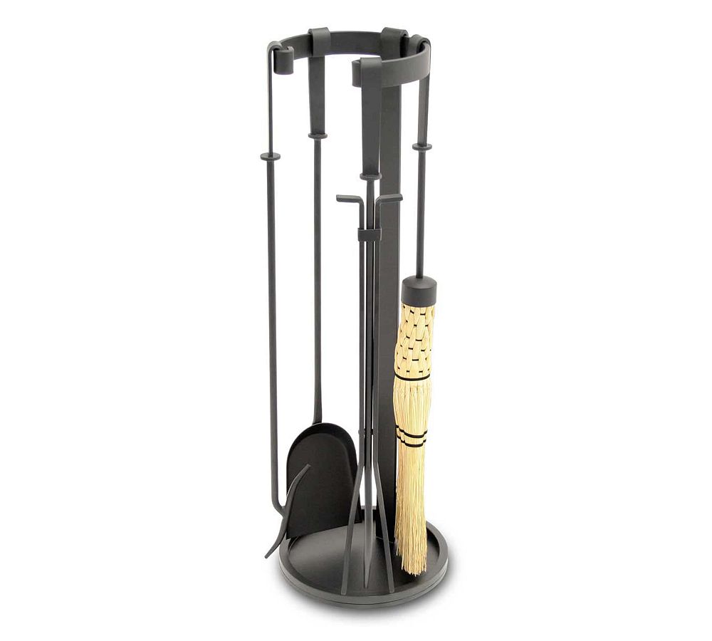 Black Steel Mid-Century Modern Fireplace Tool Set