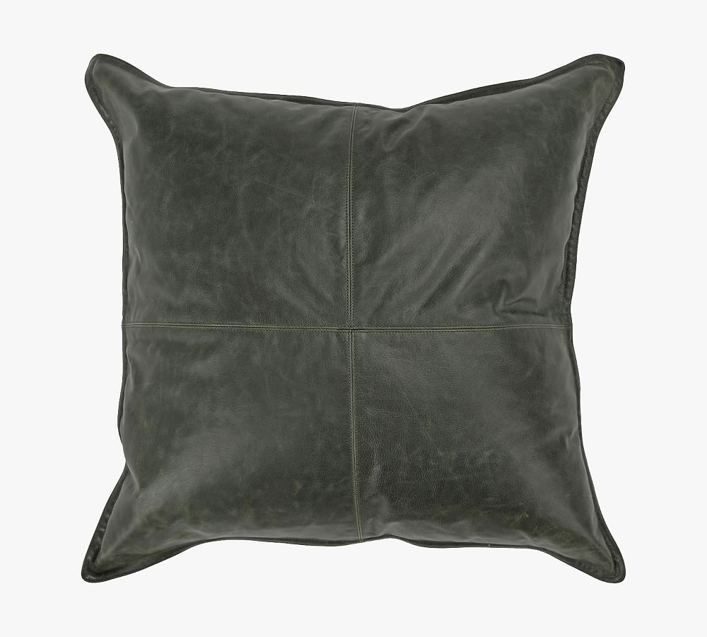 Forest Green Genuine Leather Square Pillow Cover