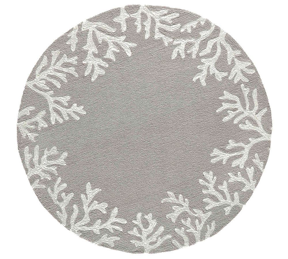 Hand-Tufted Coral Motif Indoor/Outdoor Round Rug in Silver