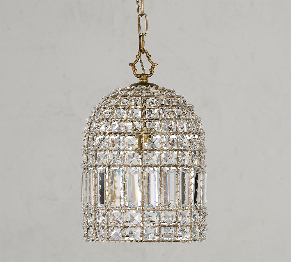 Versailles-Inspired Gold Crystal Pendant Chandelier, 15" Height