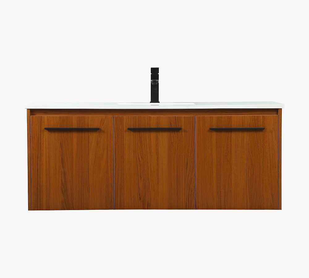 Teak 48" Floating Single Sink Vanity with Quartz Top