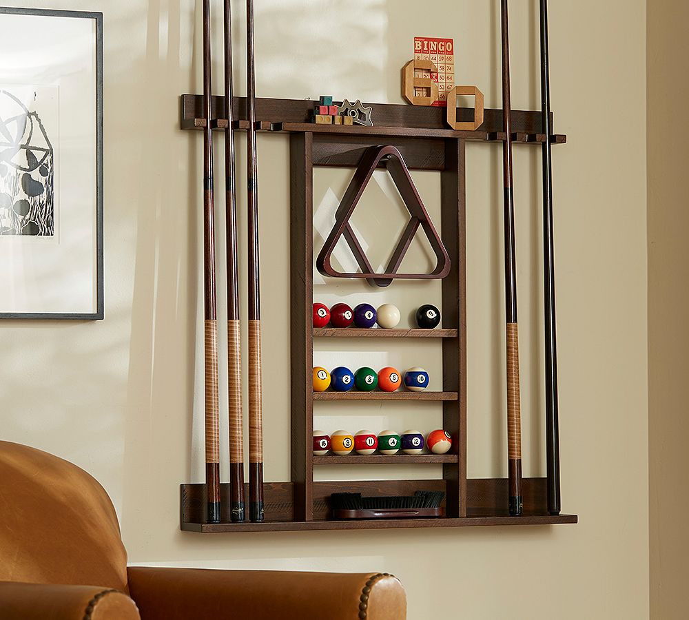 Cue Stick Wall Mount Storage Rack - Rustic Mahogany