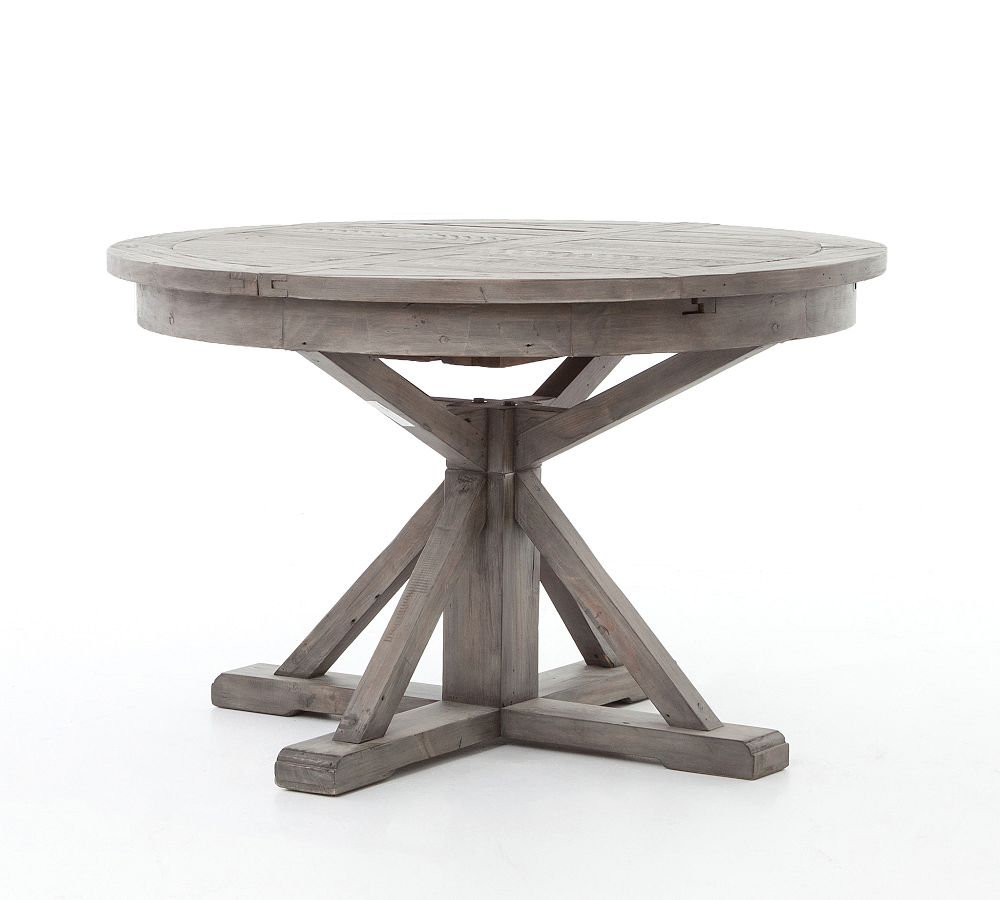 Rustic Black 47" Round Reclaimed Wood Extendable Dining Table