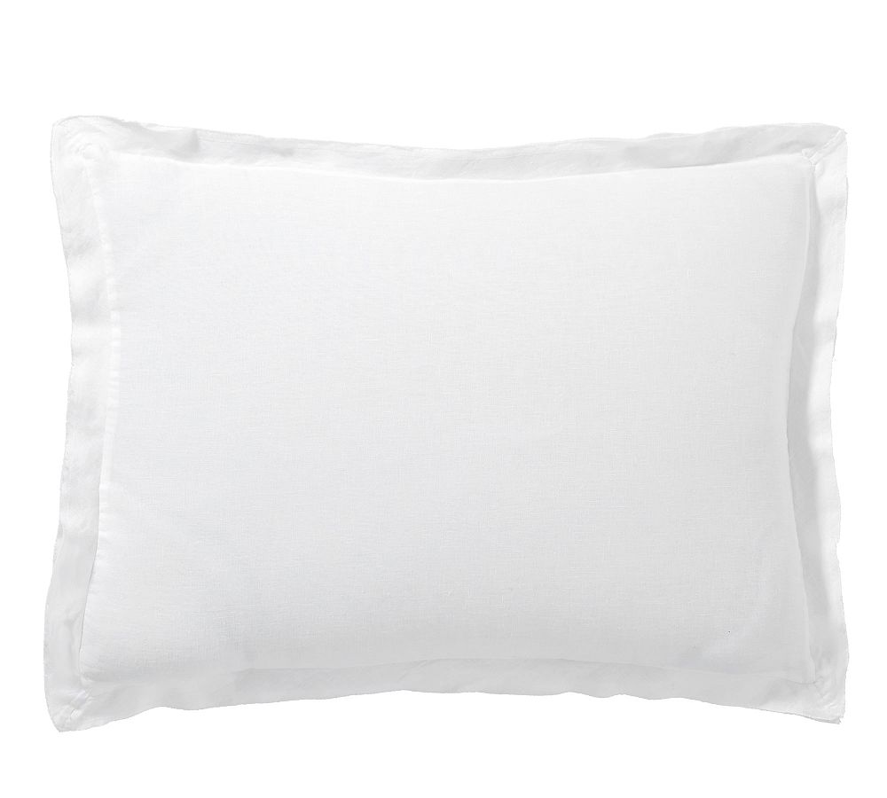 Belgian Flax Linen Double Flange Sham Set of 2 - Standard, White