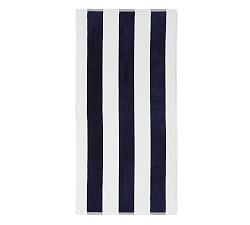 Reversible Awning Striped Organic Beach Towel, 25 x 50", Navy/Seabreeze