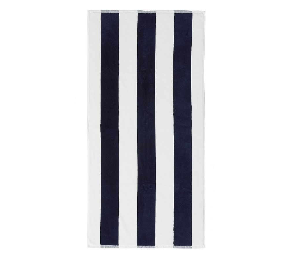 Reversible Awning Striped Organic Beach Towel, 25 x 50", Navy/Seabreeze