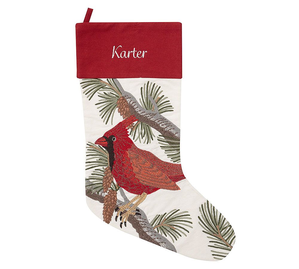 Crewel Embroidered Stocking, Cardinal