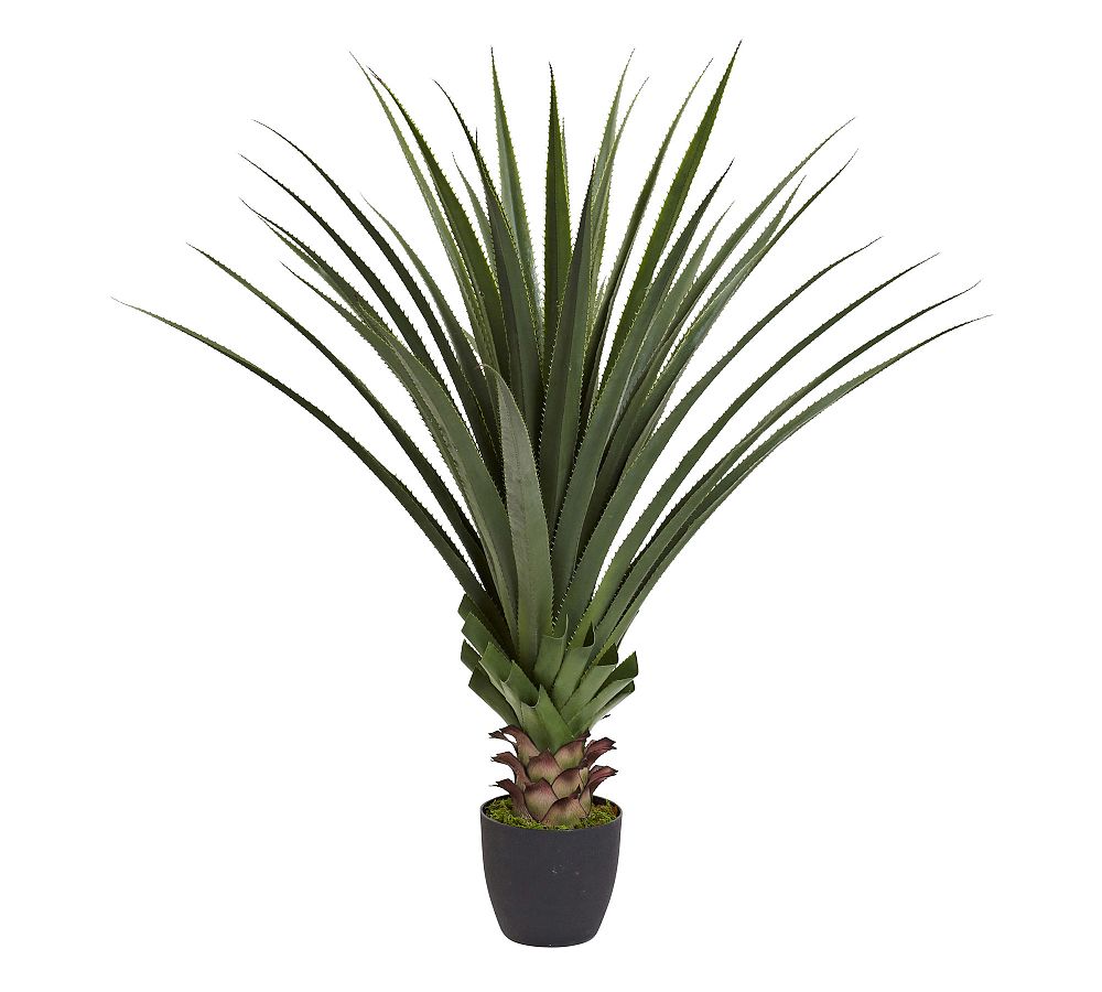 Tall Green Faux Agave Plant in Black Plastic Pot