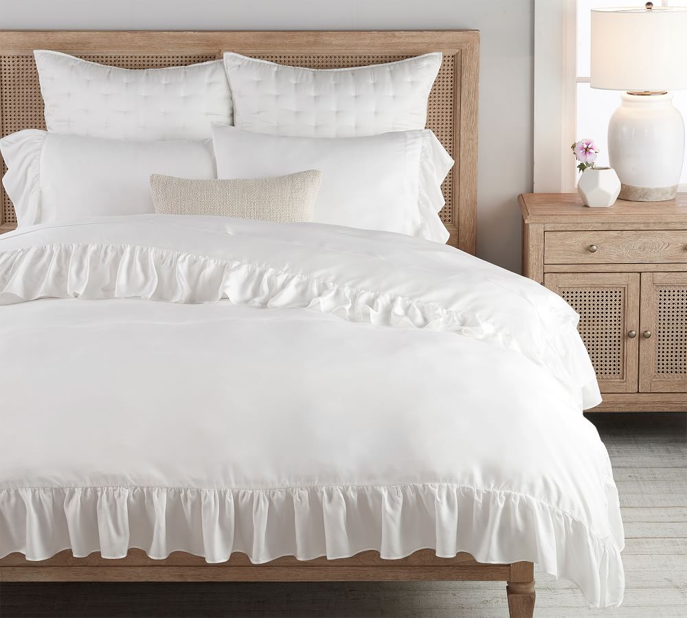 TENCEL™ Ruffle Duvet Cover, Full/Queen, White