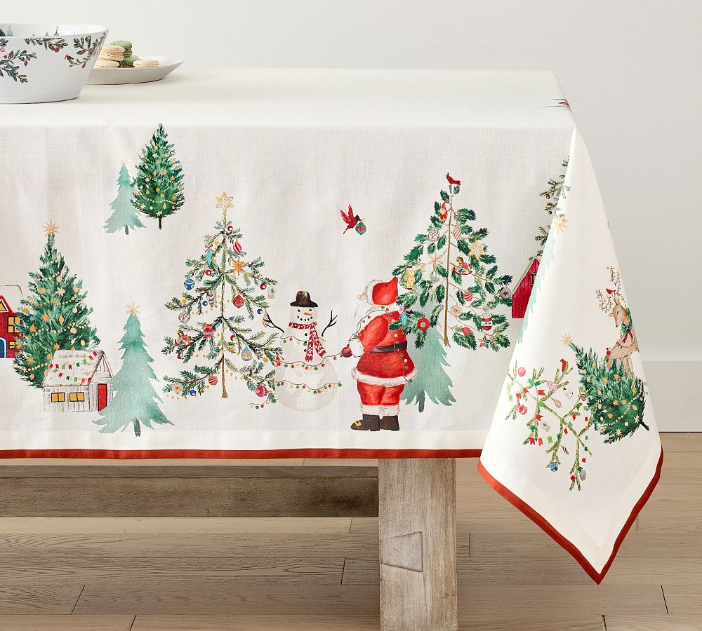 Christmas in the Country Santa Cotton/Linen Tablecloth