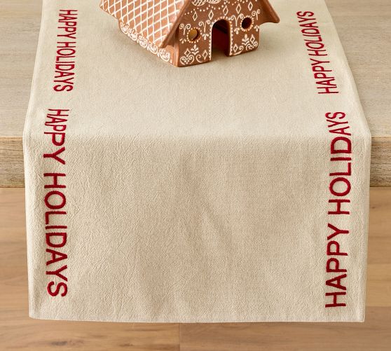 Happy Holidays Sentiment Cotton Table Runner