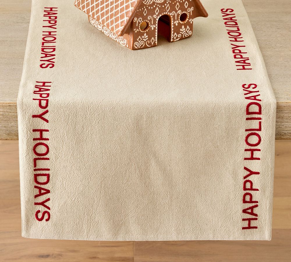 Happy Holidays Sentiment Cotton Table Runner