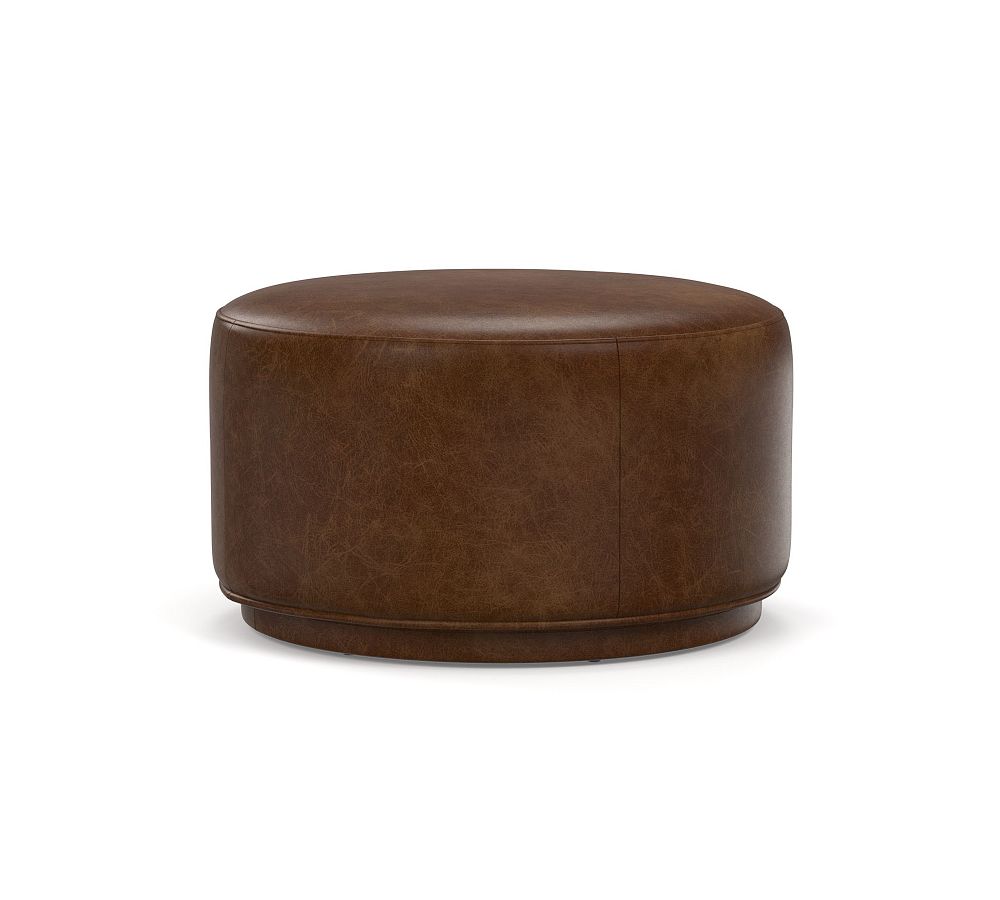 Jake Leather Swivel Ottoman, Leather Statesville Molasses