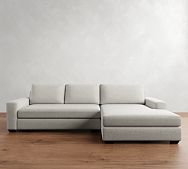 Big Sur Square Arm Upholstered Left Loveseat with Wide Chaise Sectional with Bench Cushion, Down Blend Wrapped Cushions, Performance Heathered Basketweave Dove