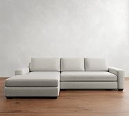 Big Sur Square Arm Upholstered Right Loveseat with Wide Chaise Sectional with Bench Cushion, Down Blend Wrapped Cushions, Performance Heathered Basketweave Dove