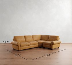 Turner Roll Arm Leather 3-Piece Wedge Sectional (119&quot;&ndash; 124&quot;)