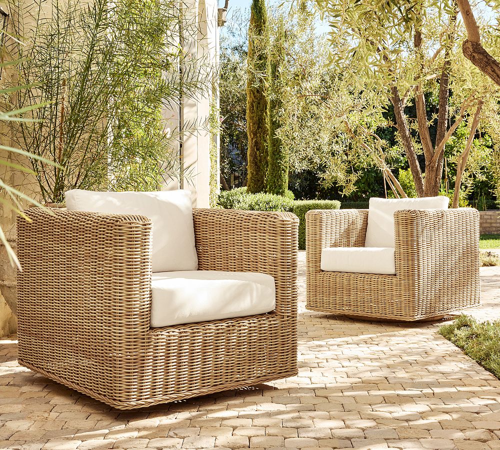 Huntington Wicker Square Arm Swivel Outdoor Lounge Chair