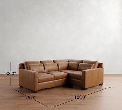 York Square Arm Deep Seat Leather 3-Piece Sectional (100&quot;)