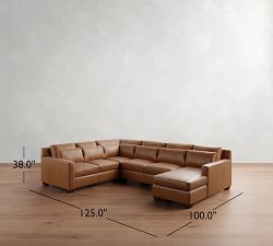 York Square Arm Deep Seat Leather 4-Piece Chaise Sectional (125&quot;)