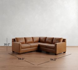 York Square Arm Leather 3-Piece L-Shaped Sectional (94&quot;)