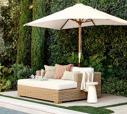 9' Round Outdoor Patio Umbrella &ndash; Teak Tilt Frame&#8203;
