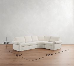 Pearce Roll Arm Slipcovered 3-Piece Curved Wedge Sectional  (131&quot;)