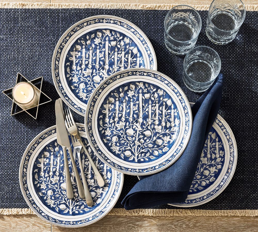 Hanukkah Botanical Stoneware Salad Plates - Set of 4