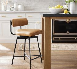 Maison Leather Low Back Swivel Stool