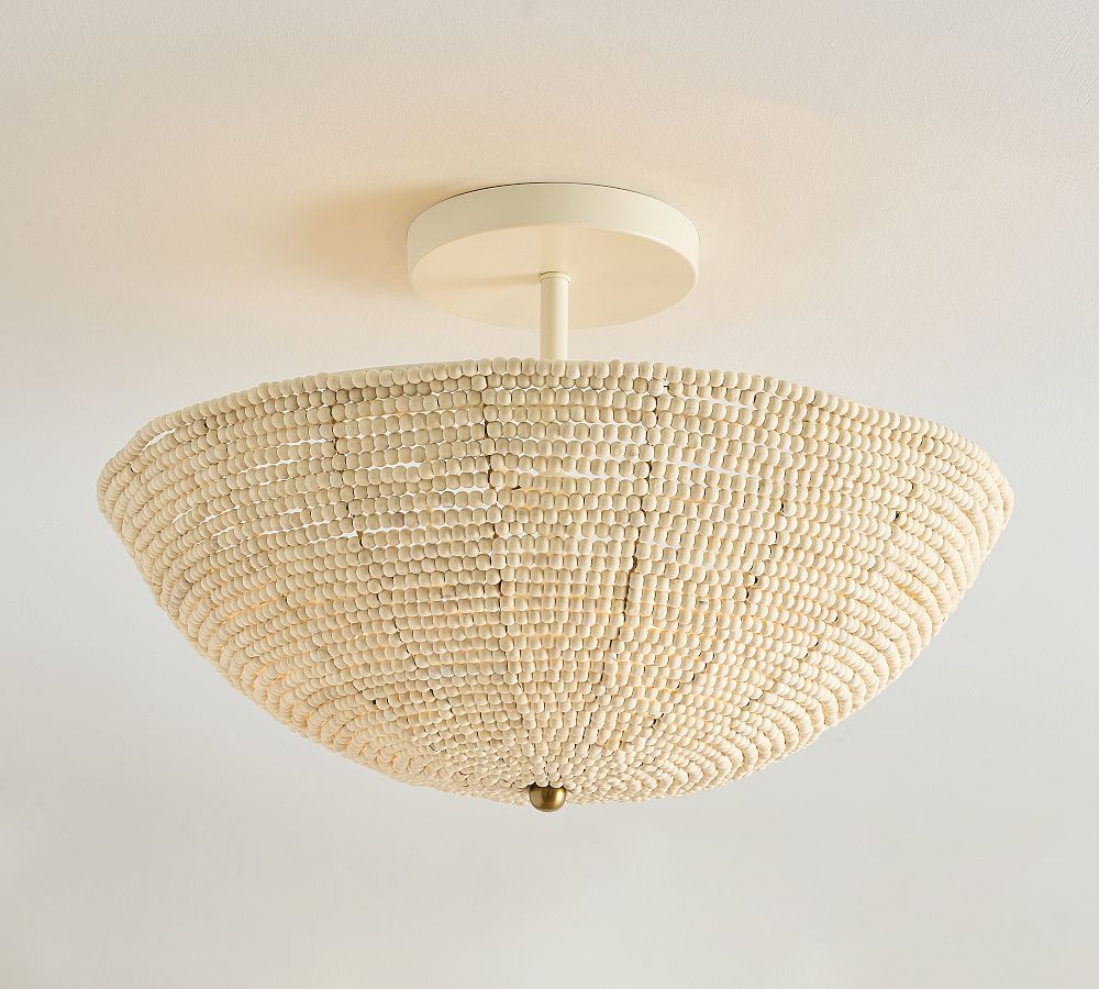 Montauk Wood Bead Round Flush Mount (24&quot;)